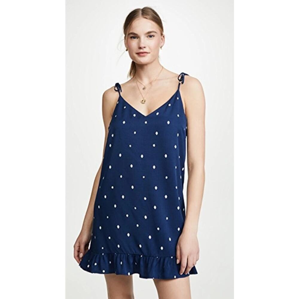 Cupcakes & Cashmere Abacus Dress Polka Dot Tie Straps Lapis Navy & White Medium